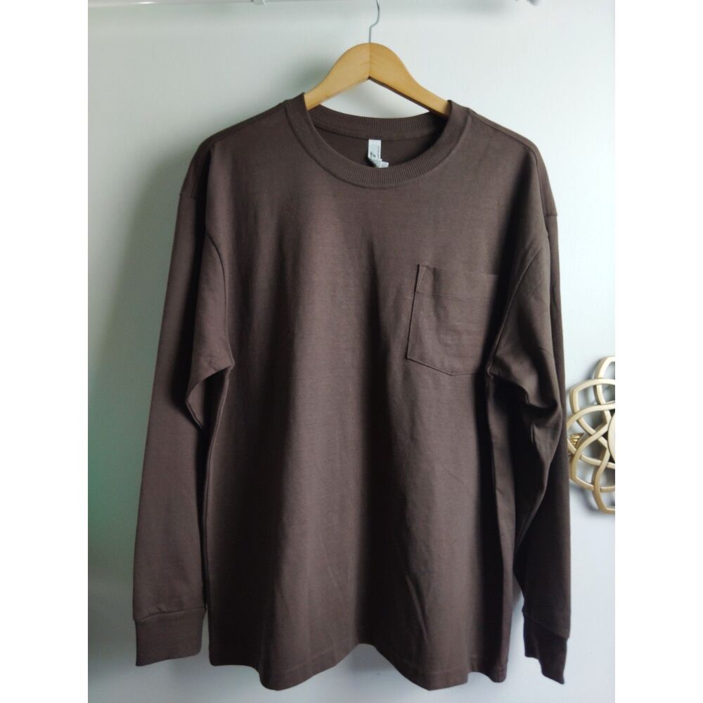 American Apparel Unisex Super Heavy Weight LS Brown  Crewneck Pullover Top NWT
